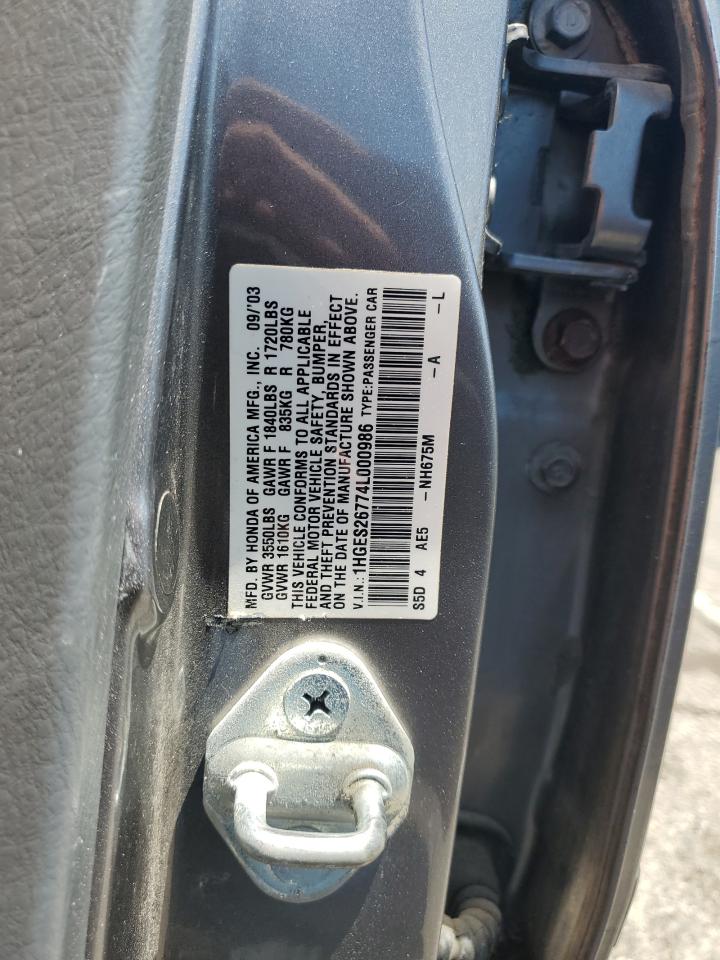 1HGES26774L000986 2004 Honda Civic Ex