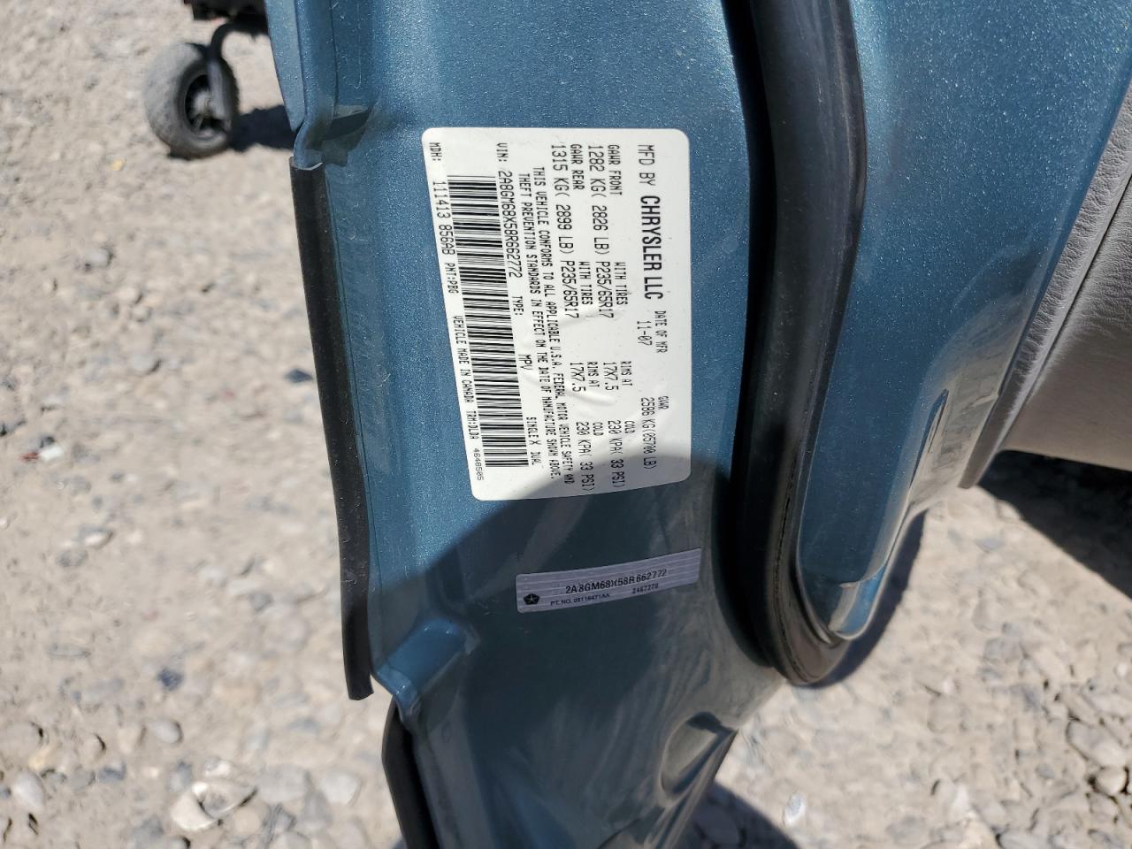 2A8GM68X58R662772 2008 Chrysler Pacifica Touring