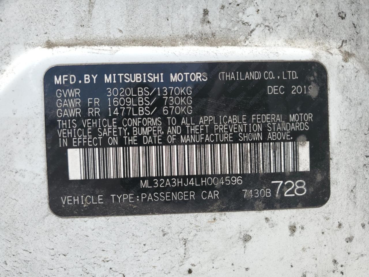 ML32A3HJ4LH004596 2020 Mitsubishi Mirage Es