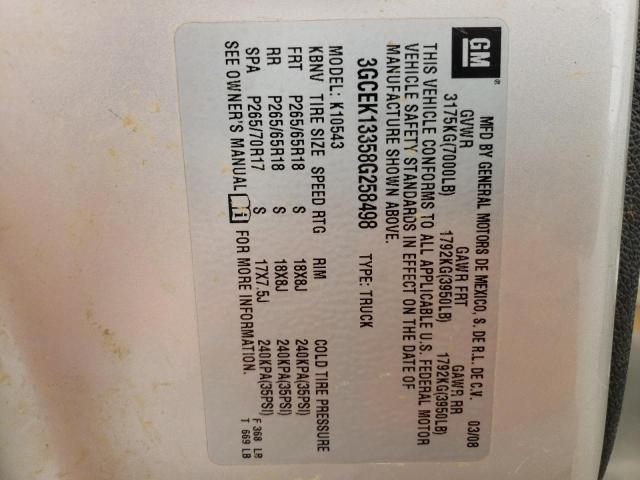 2008 Chevrolet Silverado K1500 VIN: 3GCEK13358G258498 Lot: 58659814