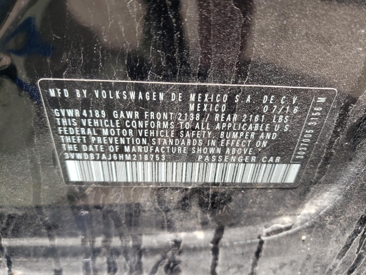 3VWDB7AJ6HM218753 2017 Volkswagen Jetta Se