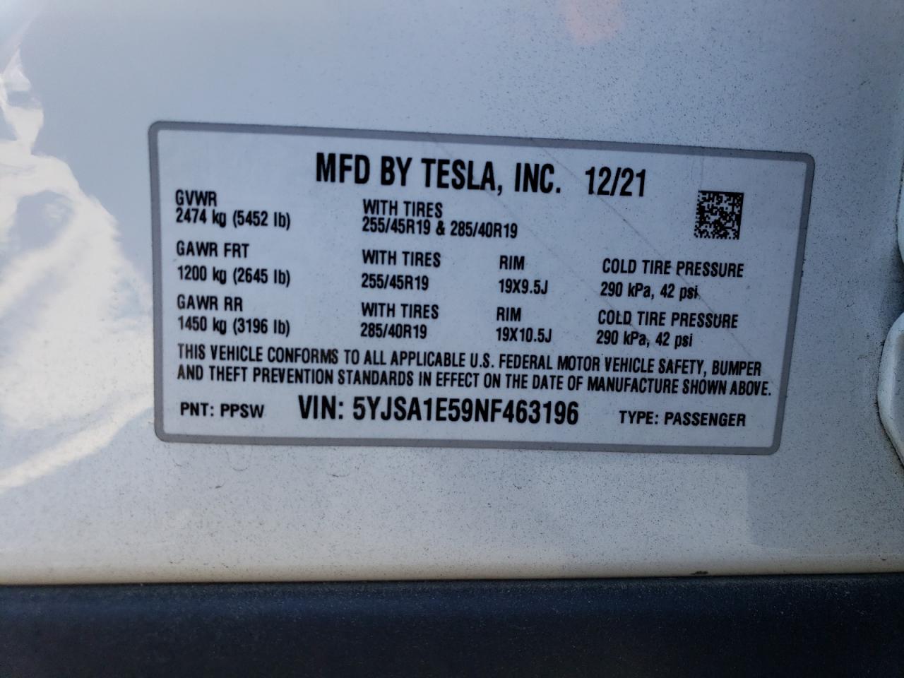 5YJSA1E59NF463196 2022 Tesla Model S