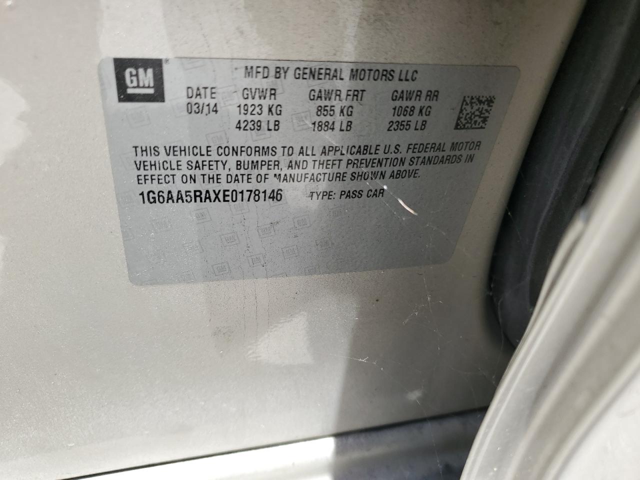 1G6AA5RAXE0178146 2014 Cadillac Ats