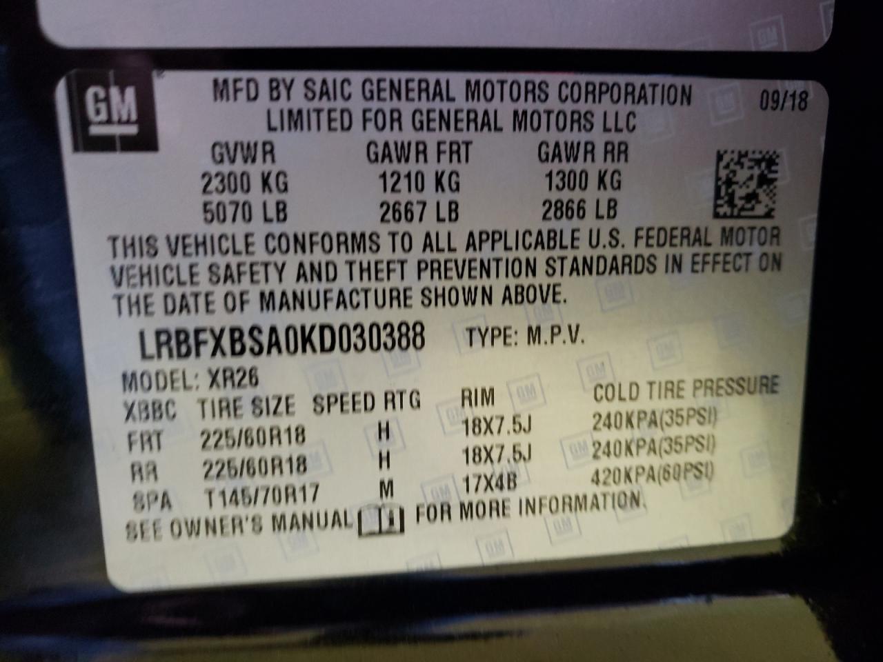 LRBFXBSA0KD030388 2019 Buick Envision Preferred