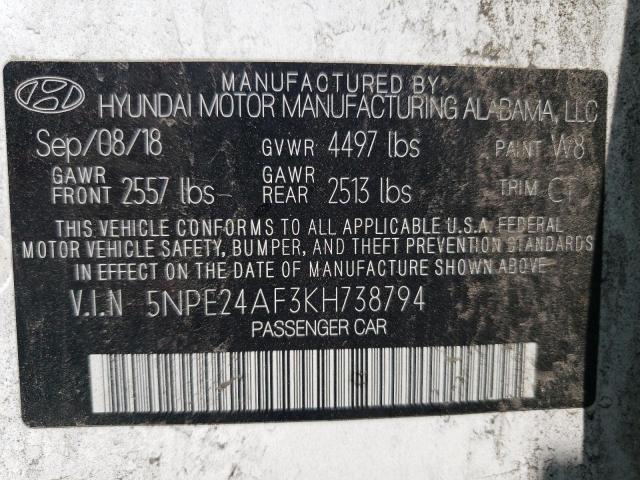 VIN 5NPE24AF3KH738794 2019 HYUNDAI SONATA no.13