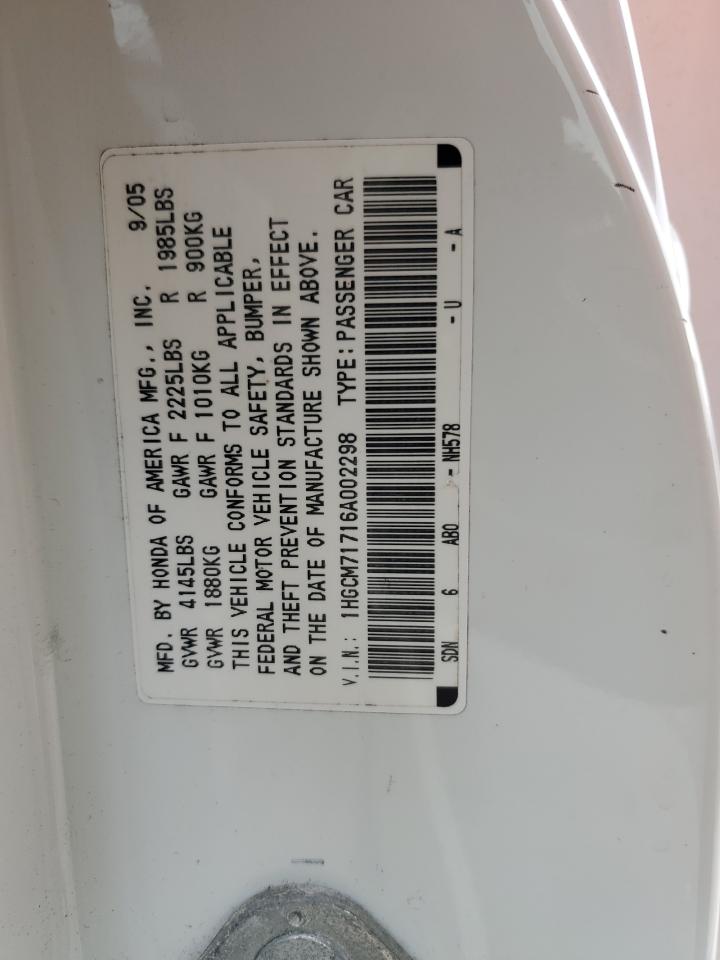 1HGCM71716A002298 2006 Honda Accord Ex