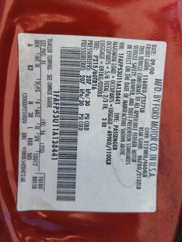 1FAFP53U11A138441 2001 Ford Taurus Se