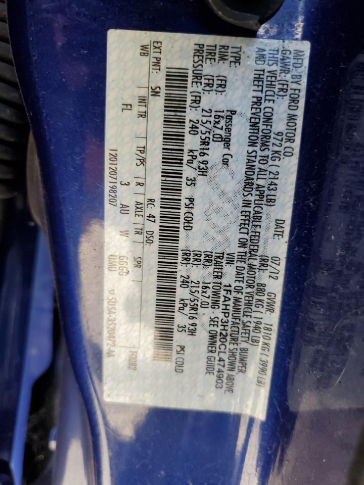 1FAHP3H20CL474903 2012 Ford Focus Sel