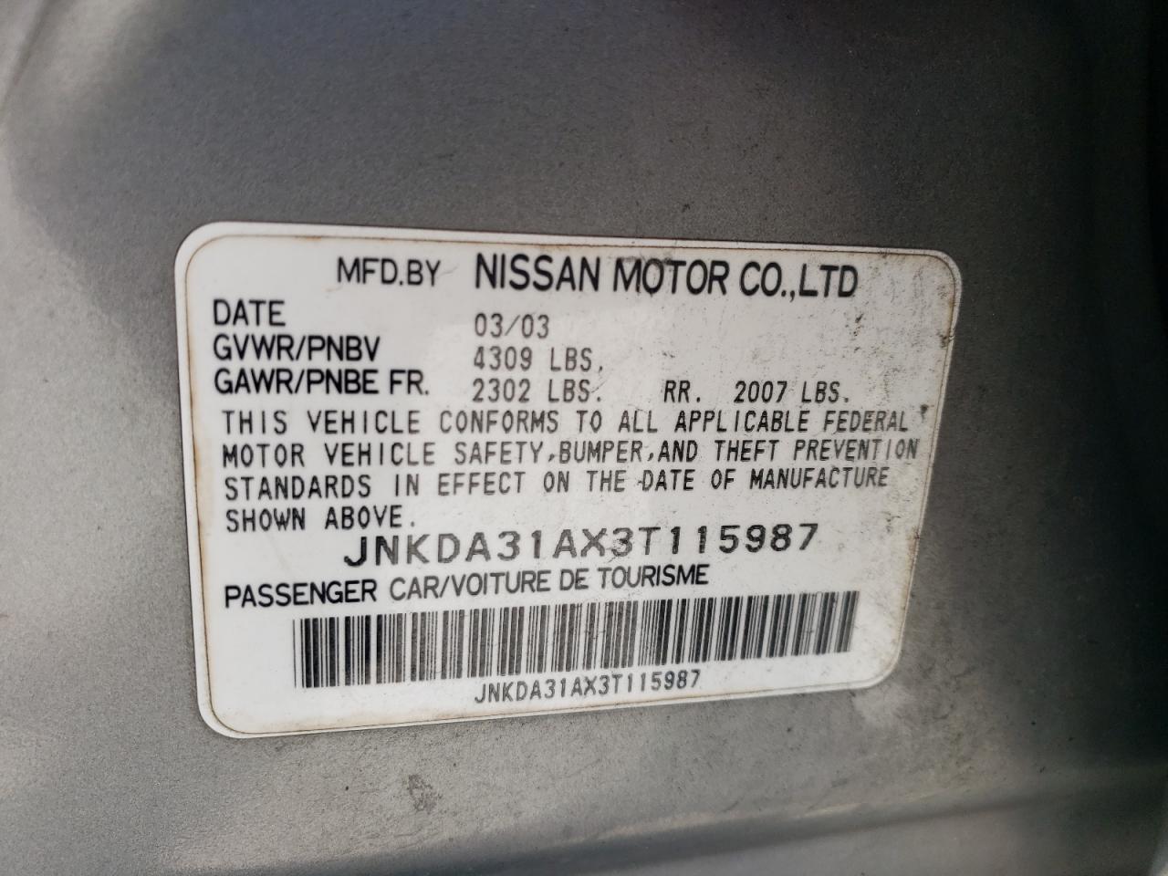 JNKDA31AX3T115987 2003 Infiniti I35