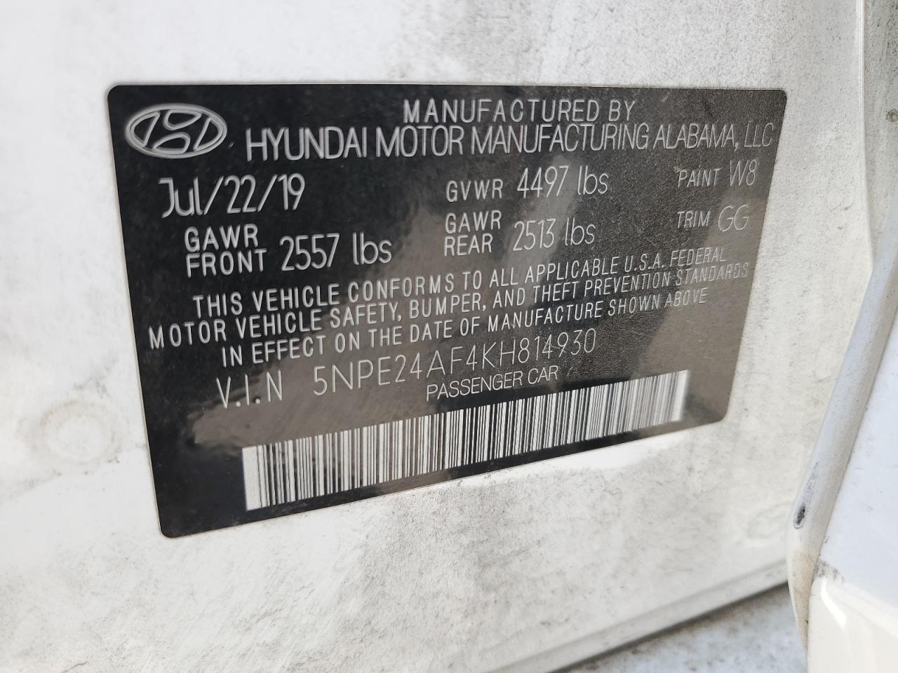 5NPE24AF4KH814930 2019 Hyundai Sonata Se