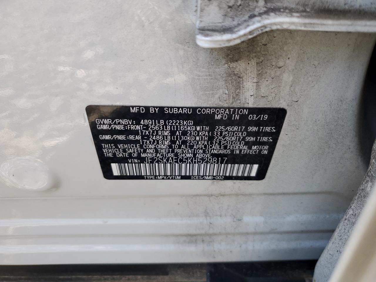 JF2SKAEC5KH529817 2019 Subaru Forester Premium