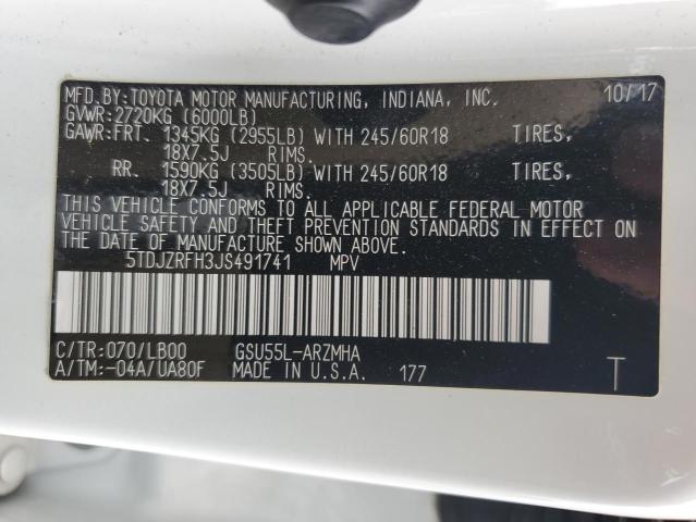 2018 Toyota Highlander Se VIN: 5TDJZRFH3JS491741 Lot: 60962804