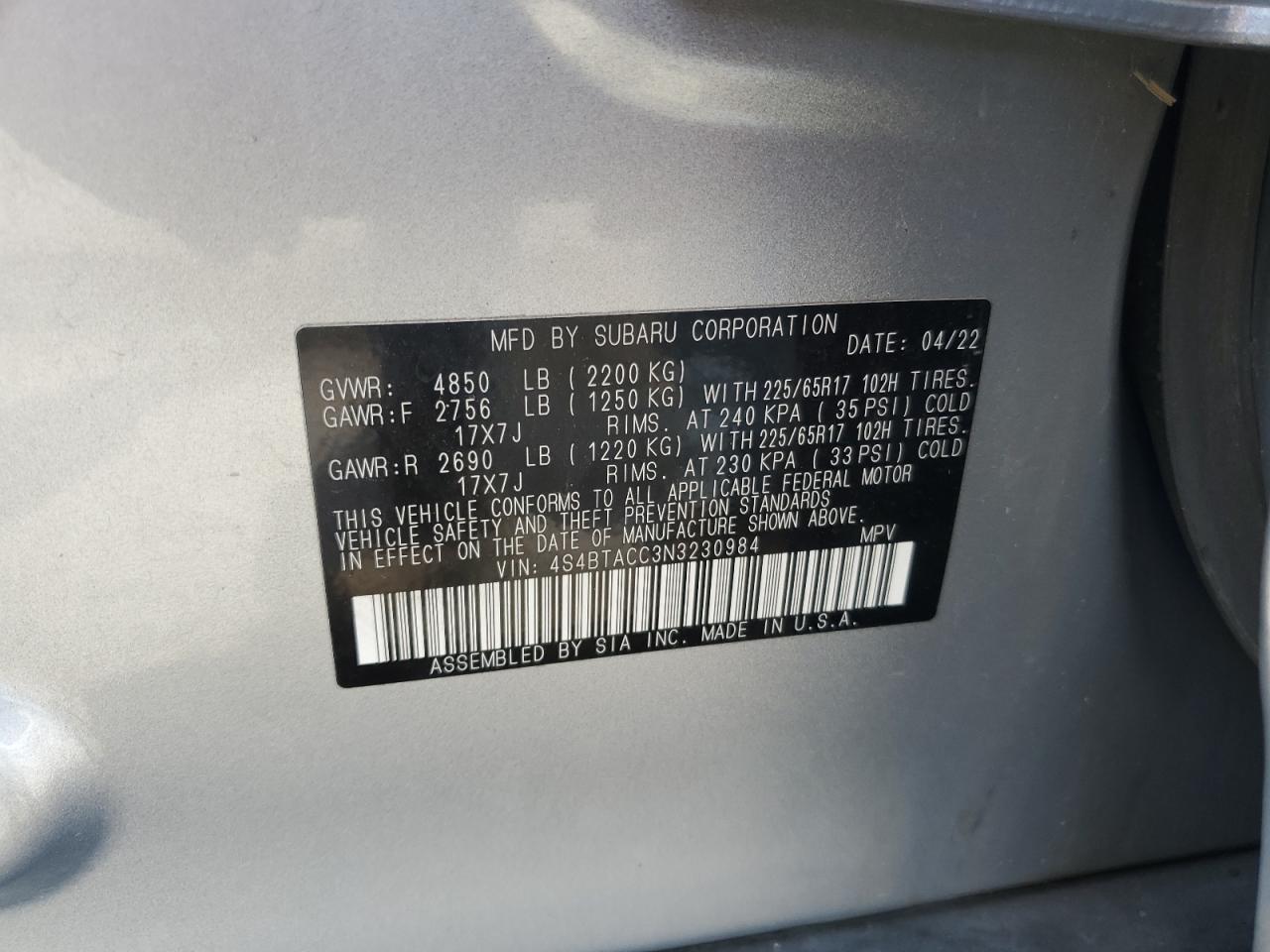 4S4BTACC3N3230984 2022 Subaru Outback Premium
