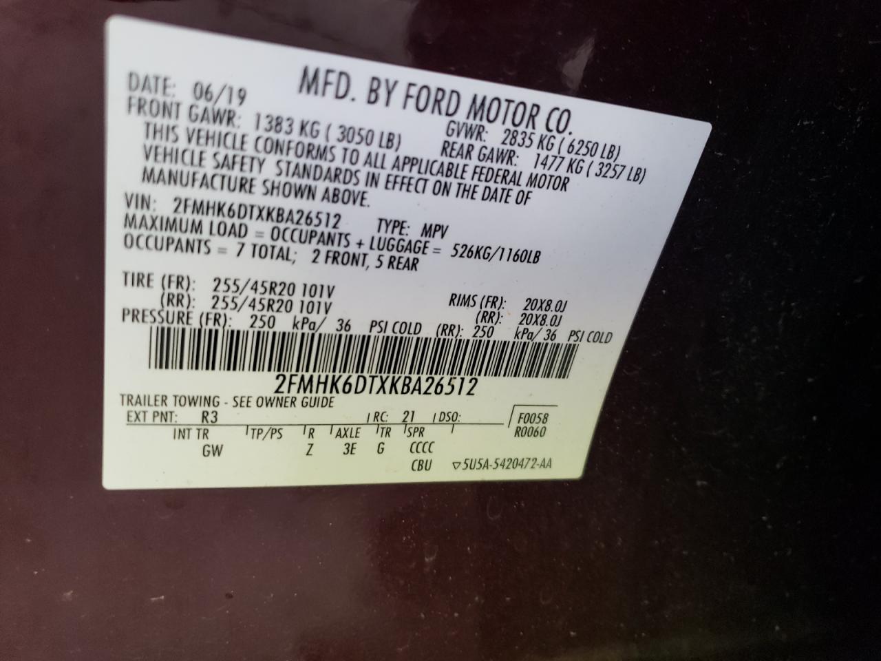 2FMHK6DTXKBA26512 2019 Ford Flex Limited