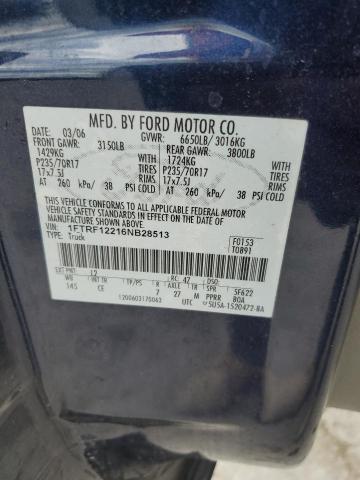 2006 Ford F150 VIN: 1FTRF12216NB28513 Lot: 61240184