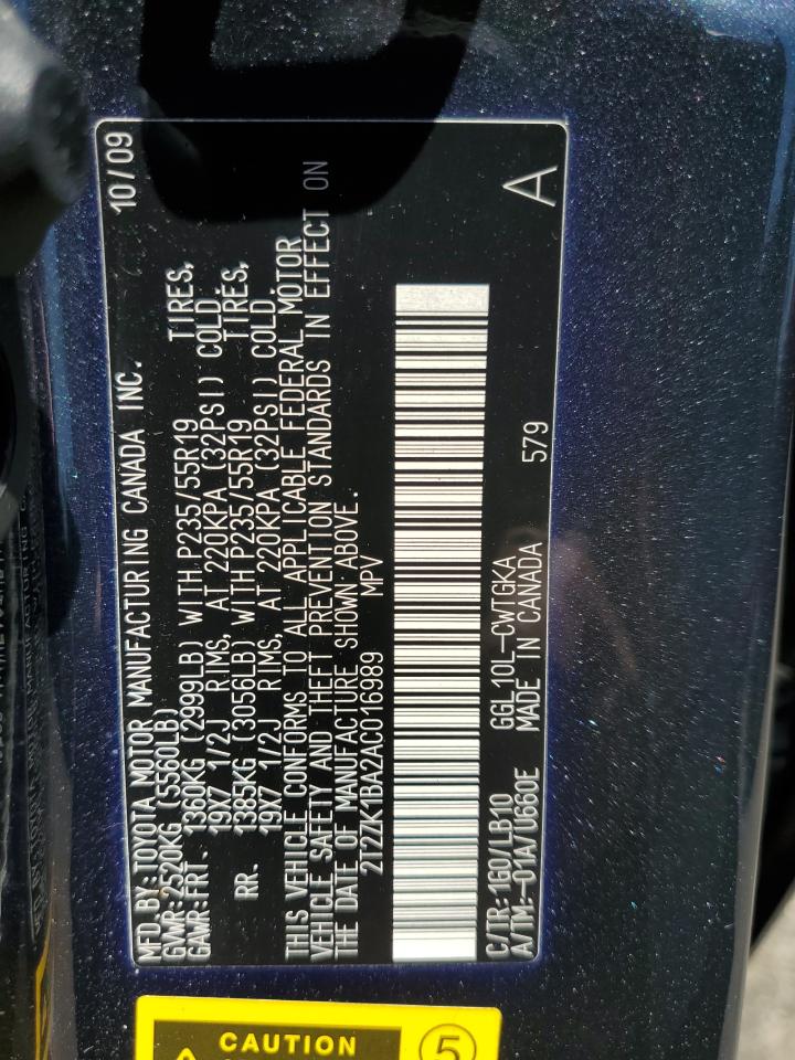 2T2ZK1BA2AC016989 2010 Lexus Rx 350