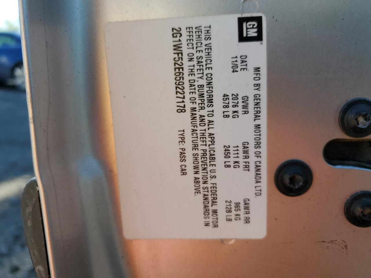 2G1WF52E659227178 2005 Chevrolet Impala