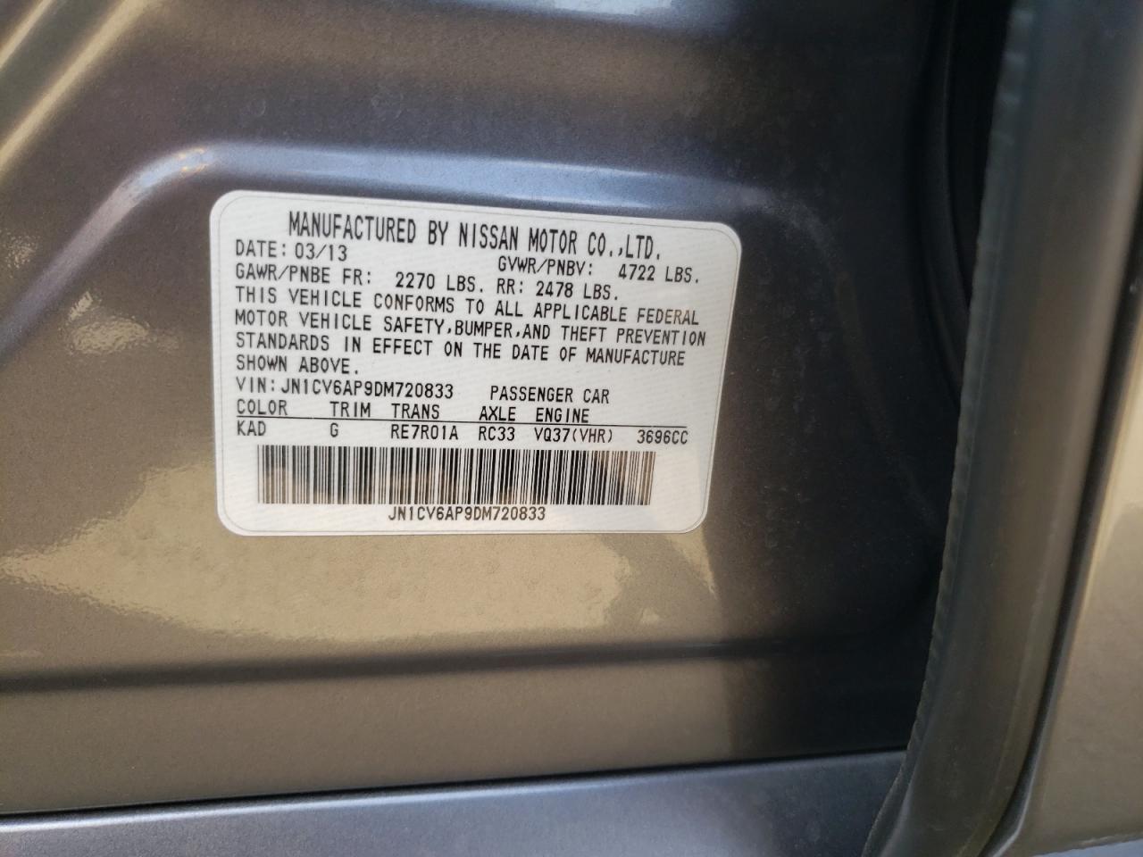 JN1CV6AP9DM720833 2013 Infiniti G37 Base