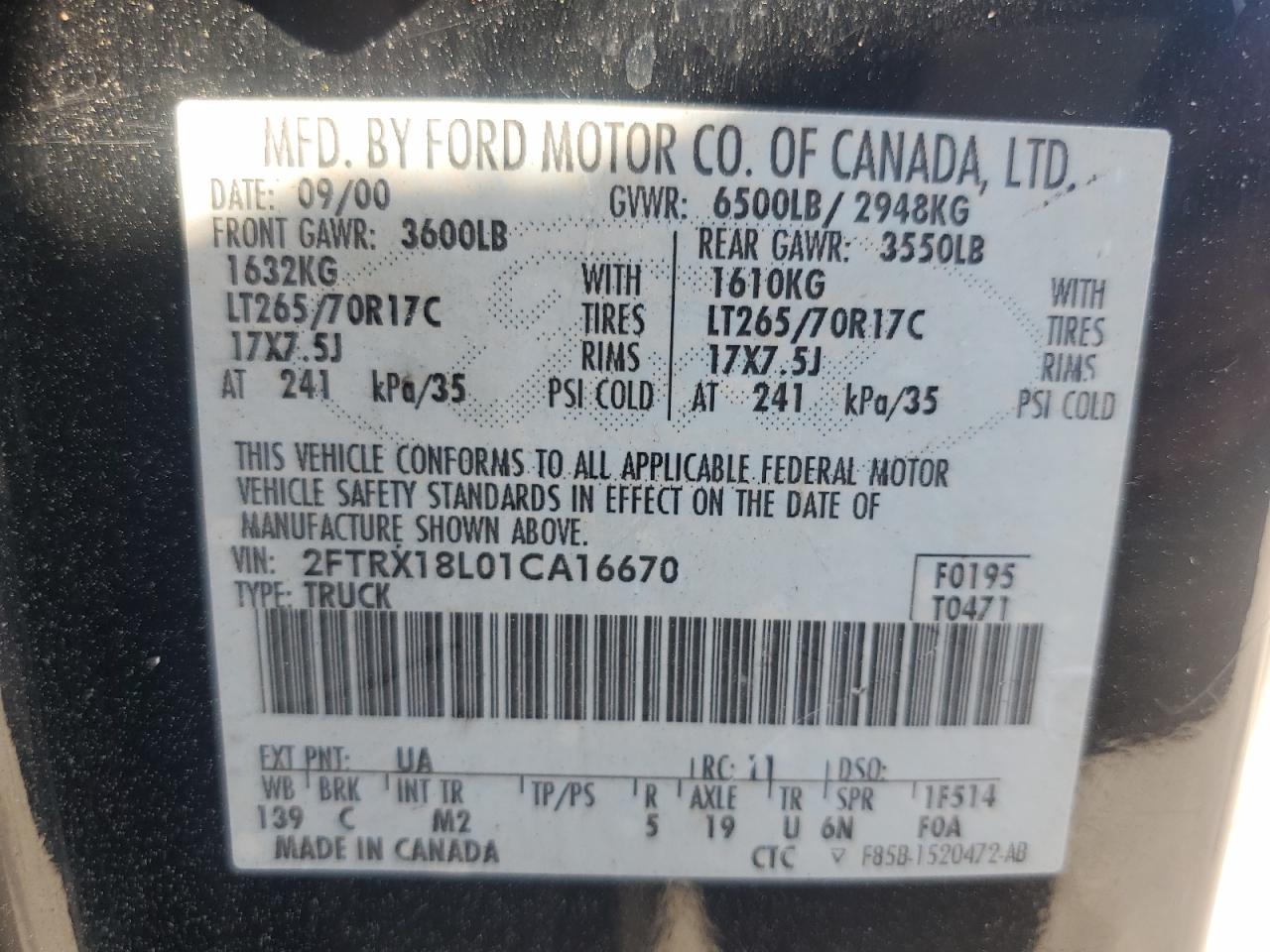 2FTRX18L01CA16670 2001 Ford F150