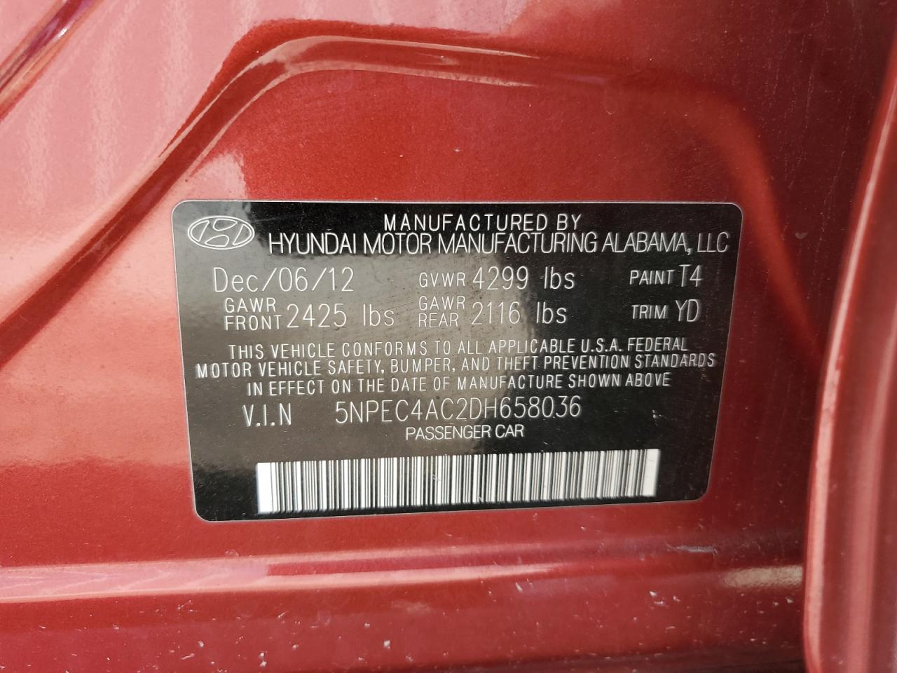 5NPEC4AC2DH658036 2013 Hyundai Sonata Se