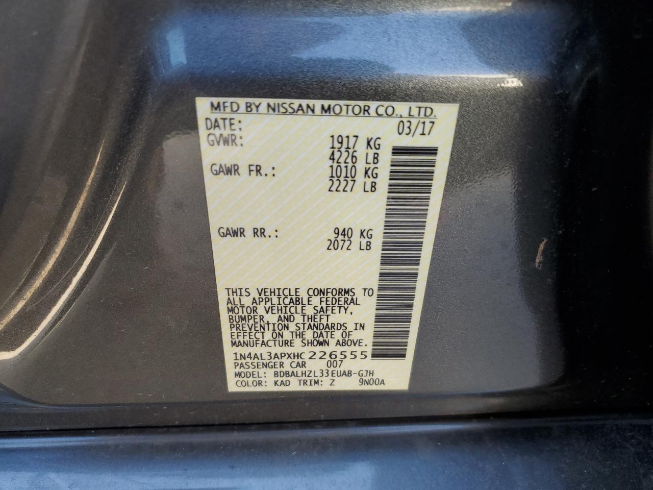 1N4AL3APXHC226555 2017 Nissan Altima 2.5