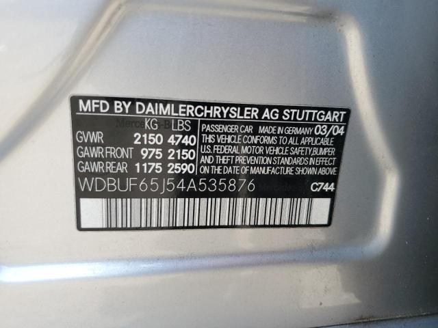 2004 Mercedes-Benz E 320 VIN: WDBUF65J54A535876 Lot: 57820914