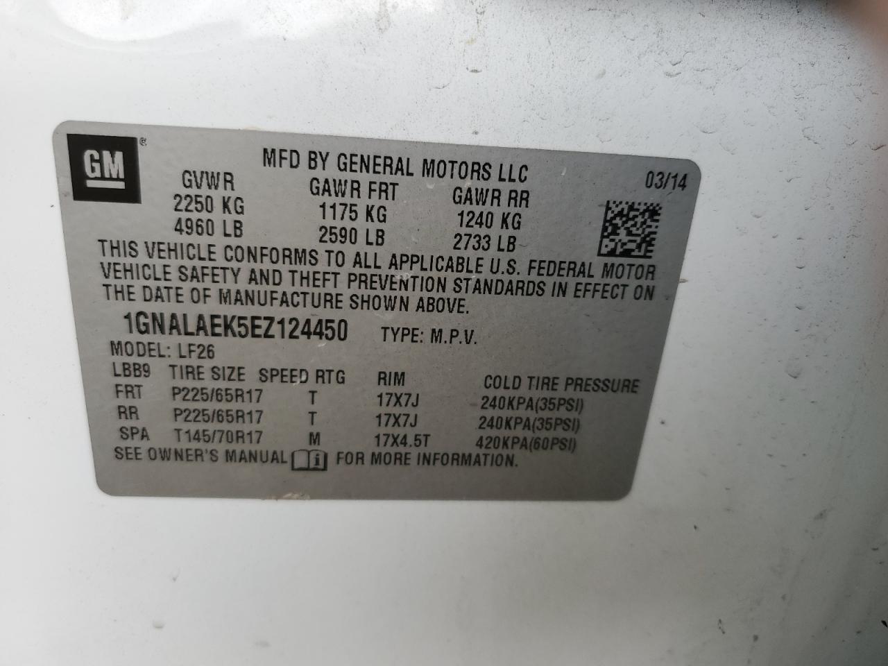 1GNALAEK5EZ124450 2014 Chevrolet Equinox Ls