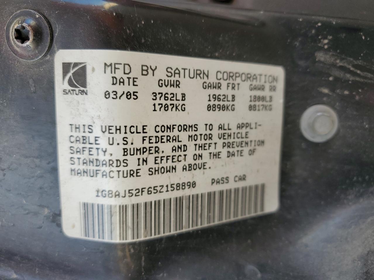 1G8AJ52F65Z158890 2005 Saturn Ion Level 2