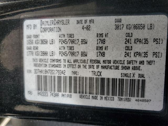 2002 Dodge Ram 1500 VIN: 3D7HA18N72G179342 Lot: 59148284