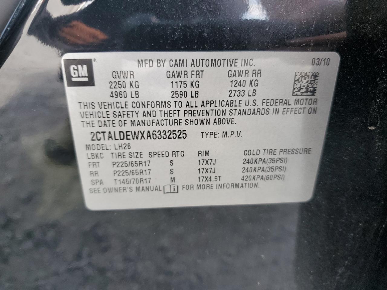 2CTALDEWXA6332525 2010 GMC Terrain Sle