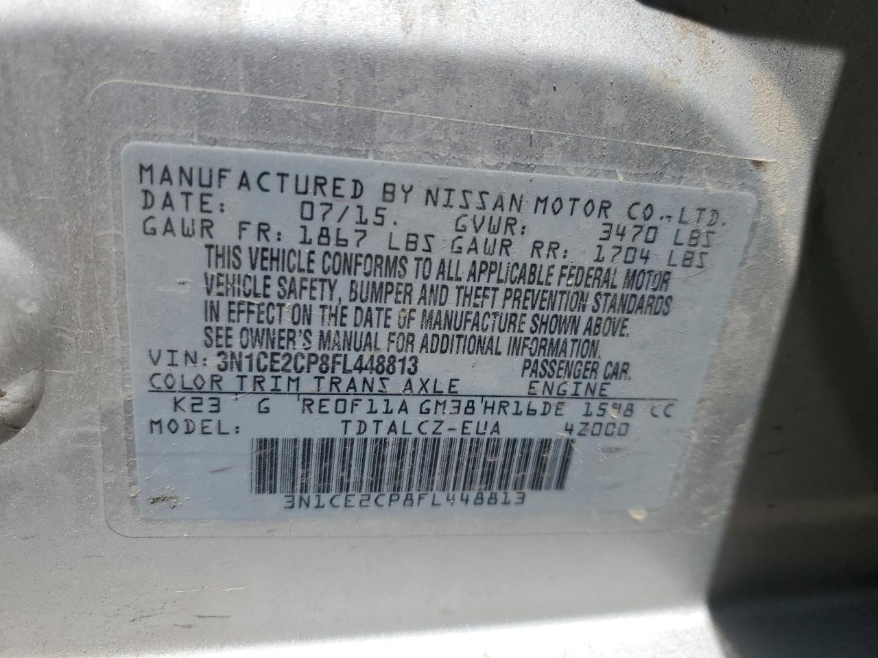 3N1CE2CP8FL448813 2015 Nissan Versa Note S