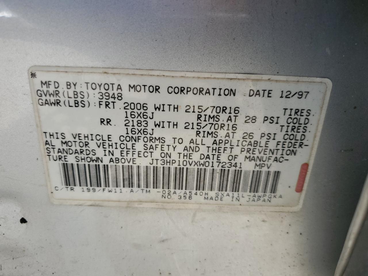 JT3HP10VXW0172341 1998 Toyota Rav4