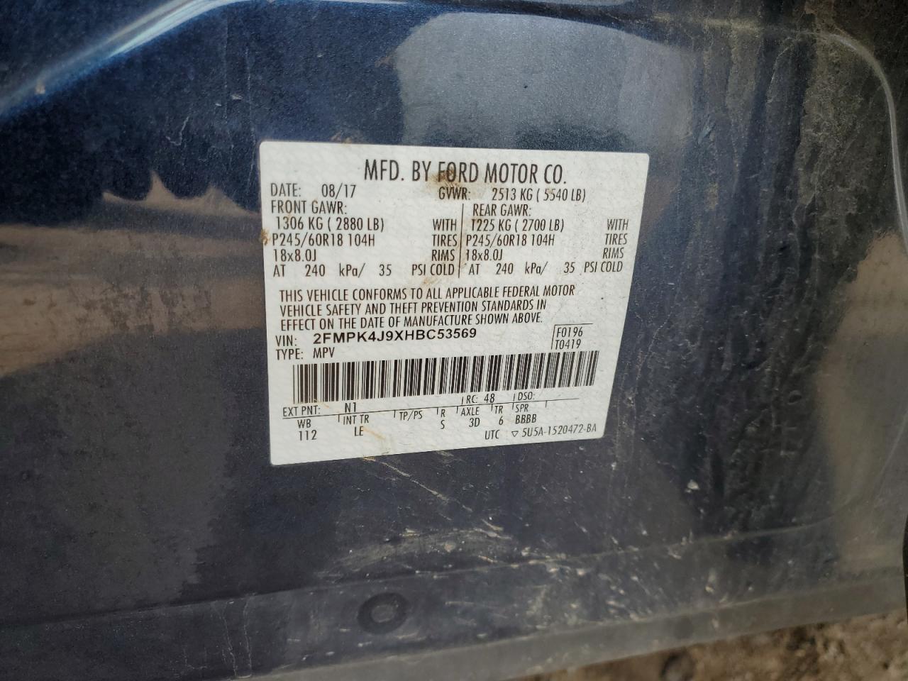 2FMPK4J9XHBC53569 2017 Ford Edge Sel