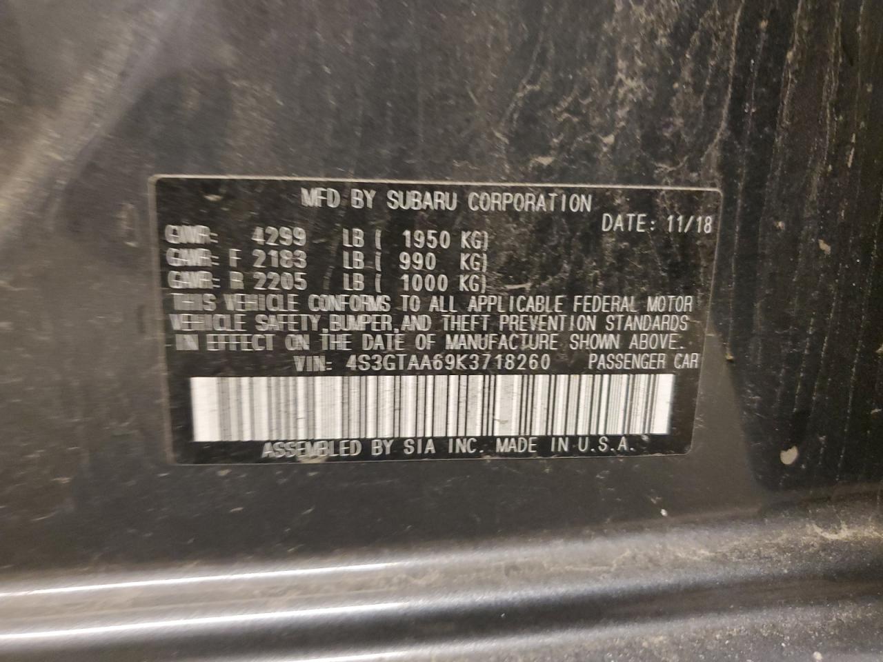 4S3GTAA69K3718260 2019 Subaru Impreza