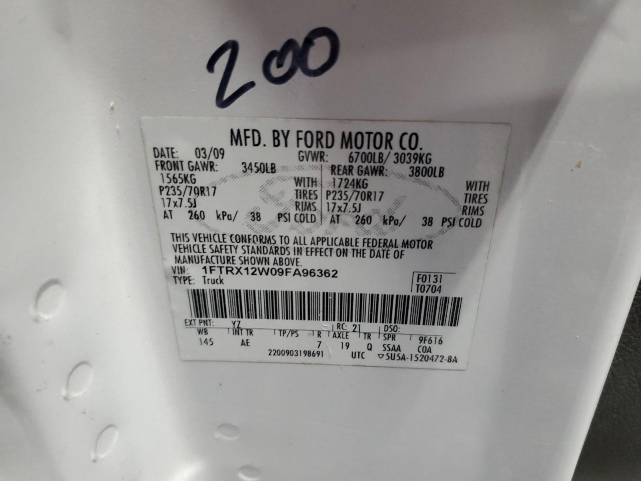 1FTRX12W09FA96362 2009 Ford F150 Super Cab