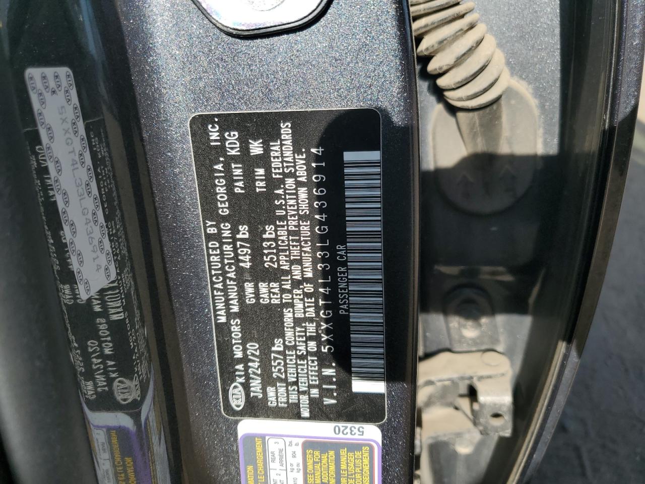 5XXGT4L33LG436914 2020 Kia Optima Lx