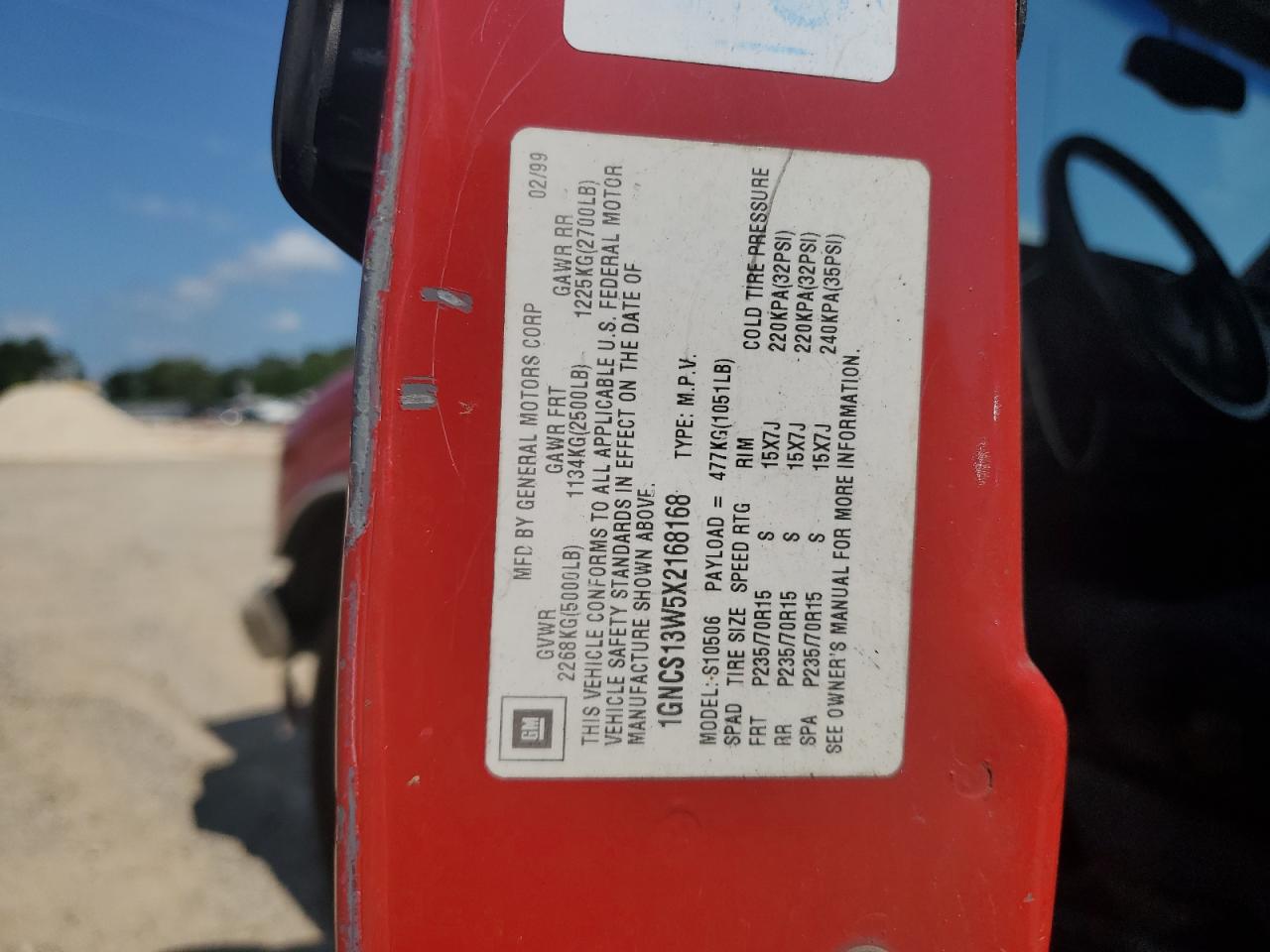 1GNCS13W5X2168168 1999 Chevrolet Blazer