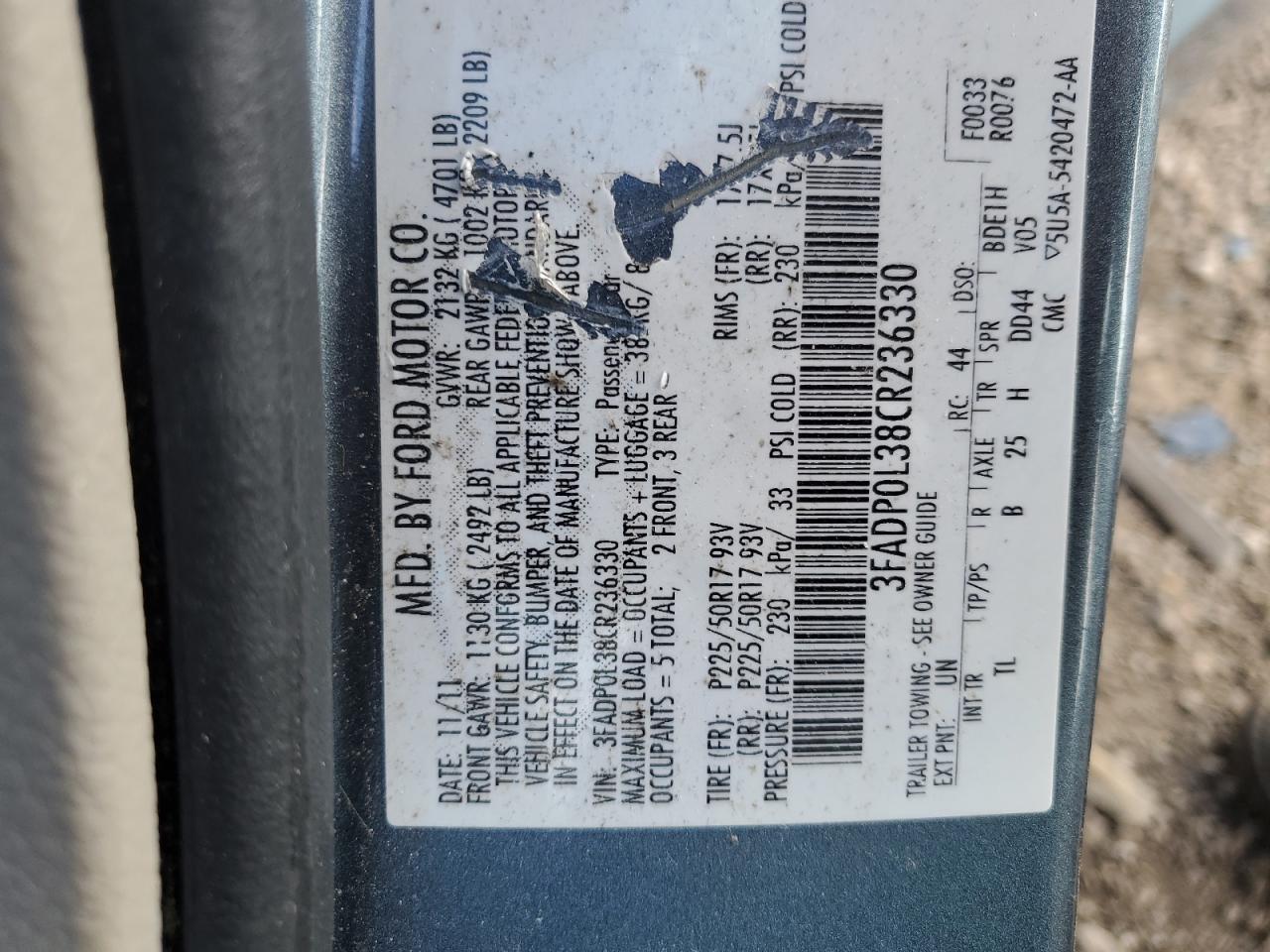3FADP0L38CR236330 2012 Ford Fusion Hybrid