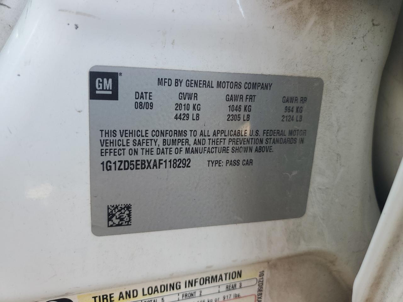 1G1ZD5EBXAF118292 2010 Chevrolet Malibu 2Lt