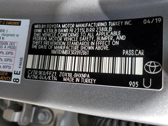 2019 Toyota C-Hr Xle VIN: NMTKHMBX3KR092061 Lot: 59785174