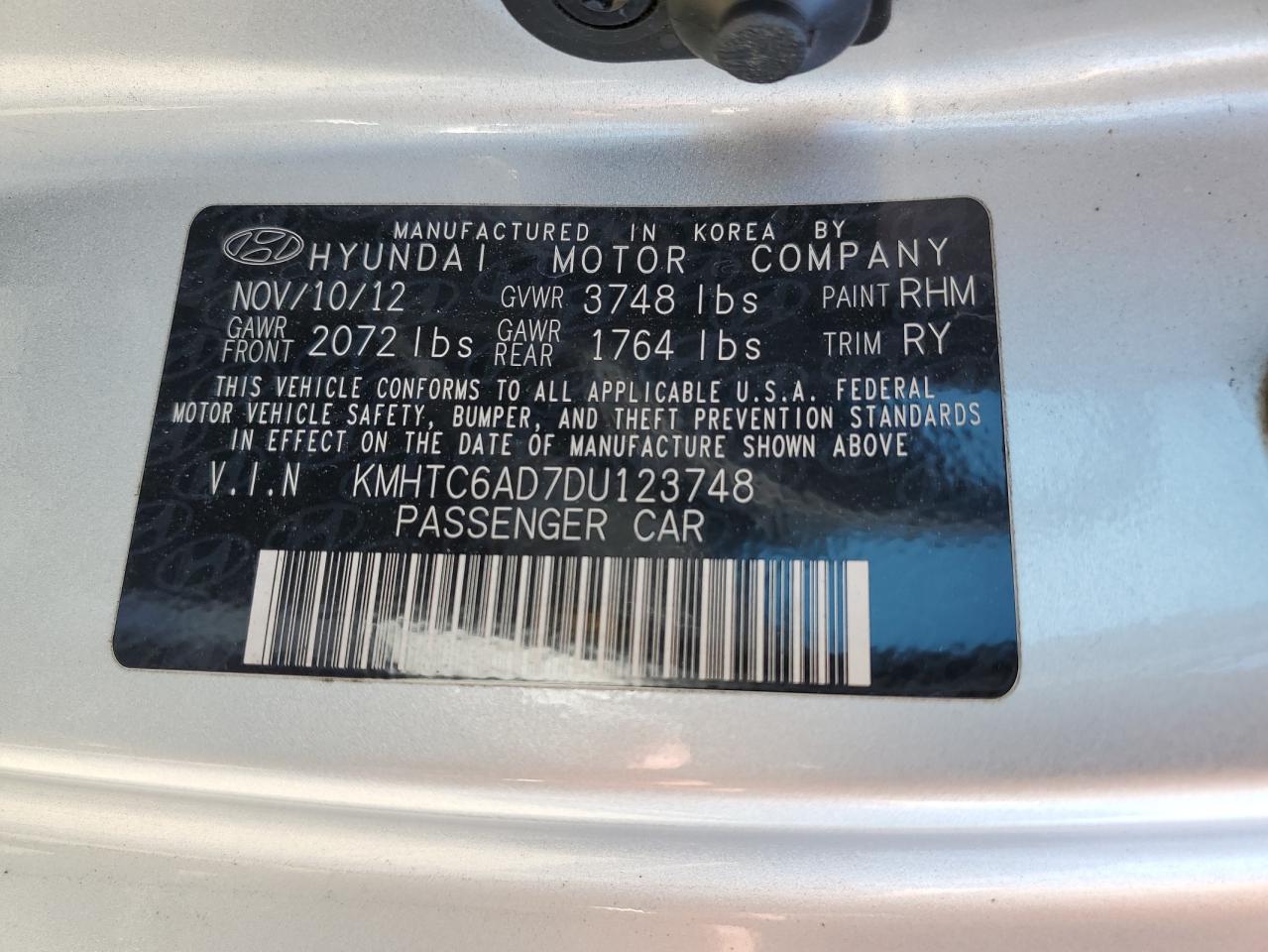 KMHTC6AD7DU123748 2013 Hyundai Veloster