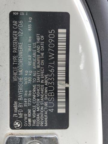2007 BMW Z4 3.0 VIN: 4USBU33567LW70905 Lot: 59729134
