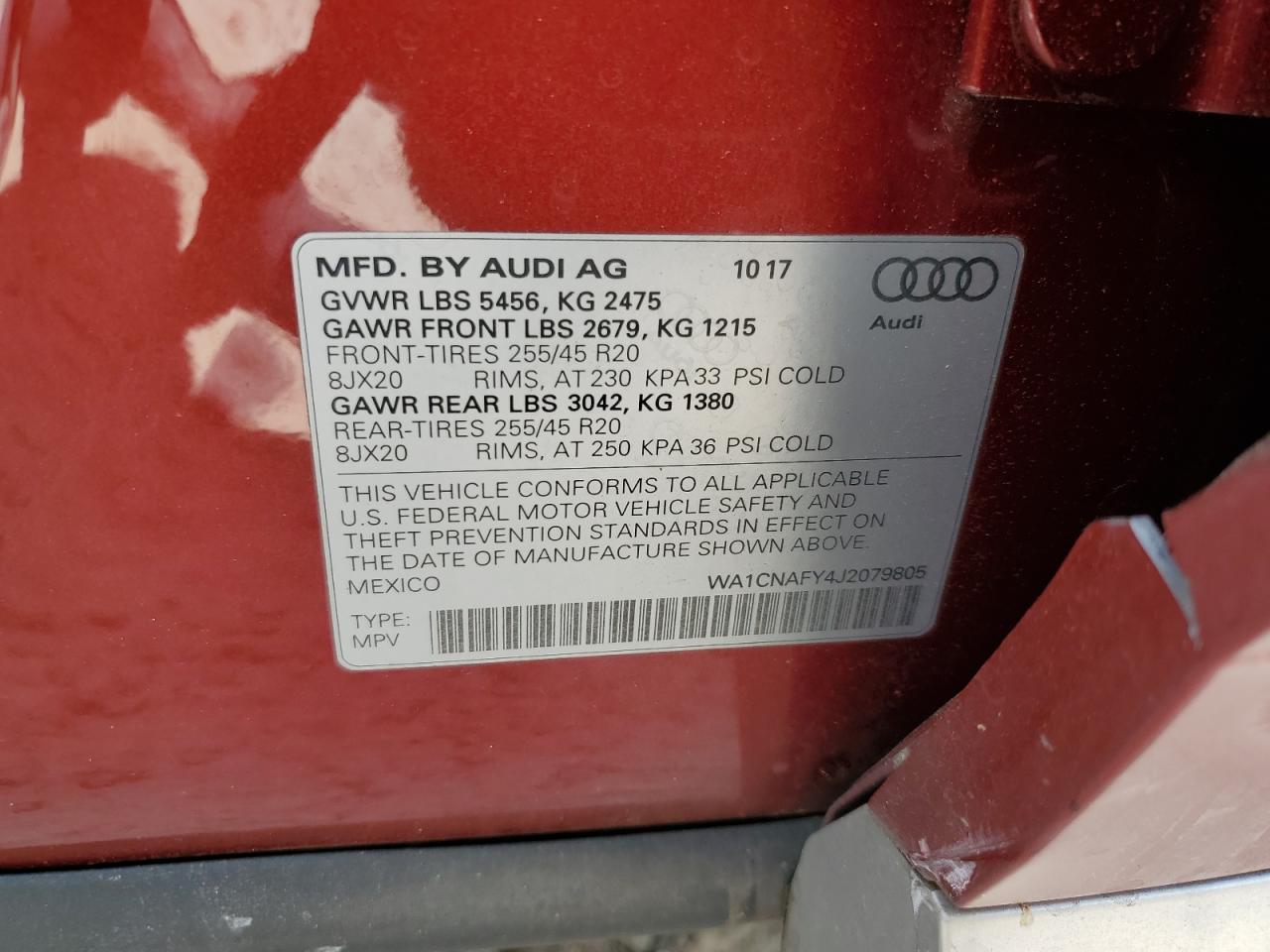 WA1CNAFY4J2079805 2018 Audi Q5 Prestige