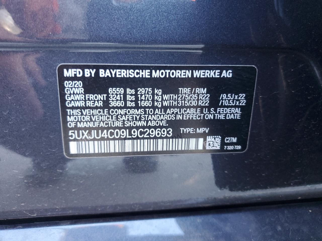 5UXJU4C09L9C29693 2020 BMW X5 M50I