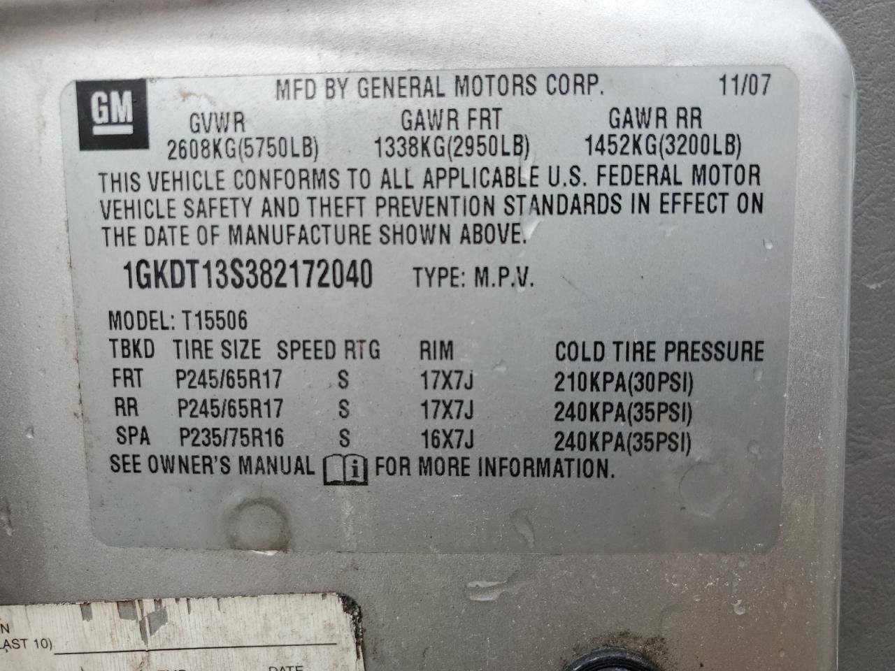 1GKDT13S382172040 2008 GMC Envoy