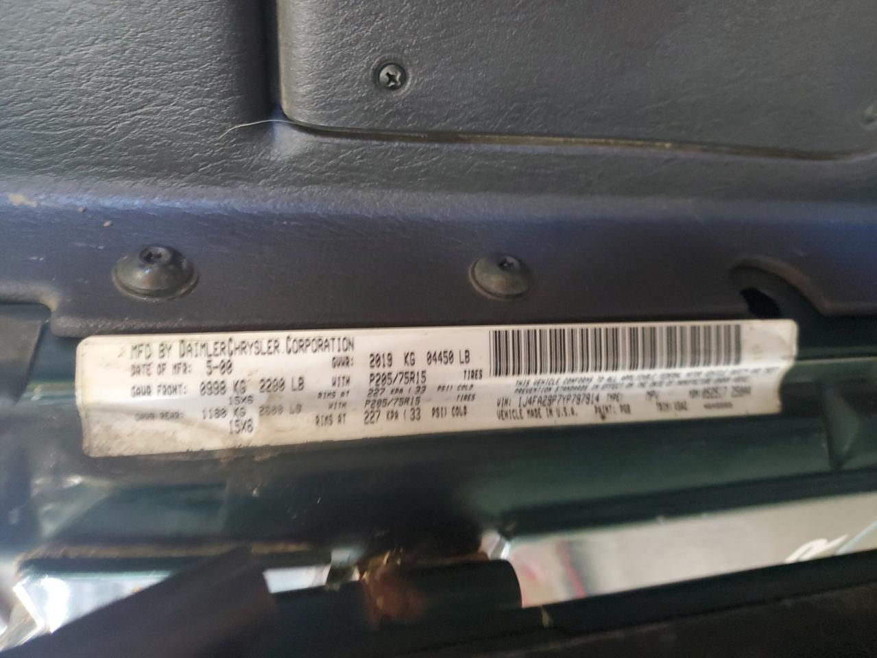 1J4FA29P7YP797914 2000 Jeep Wrangler / Tj Se