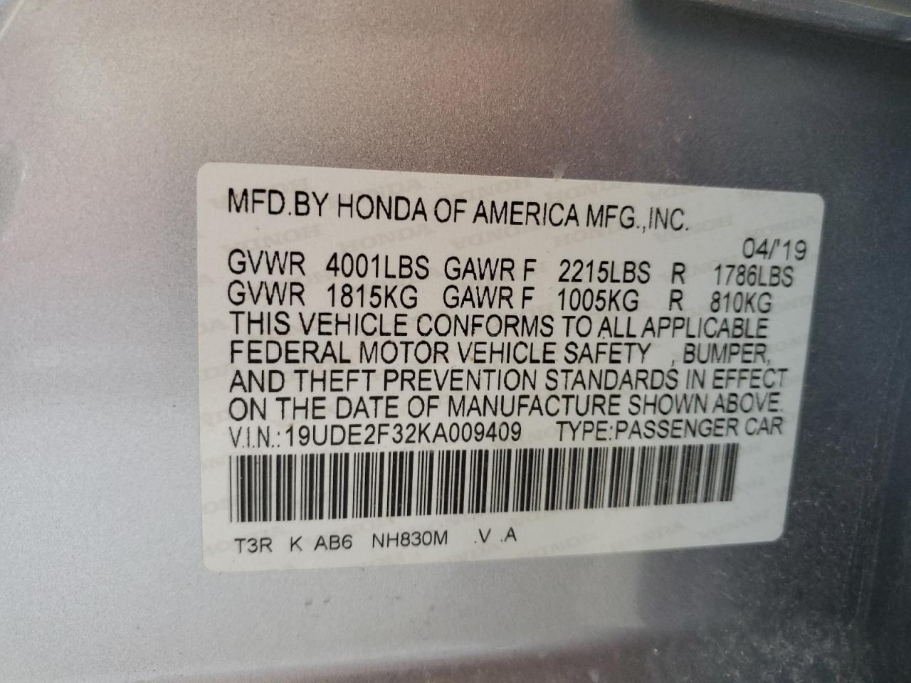 19UDE2F32KA009409 2019 Acura Ilx