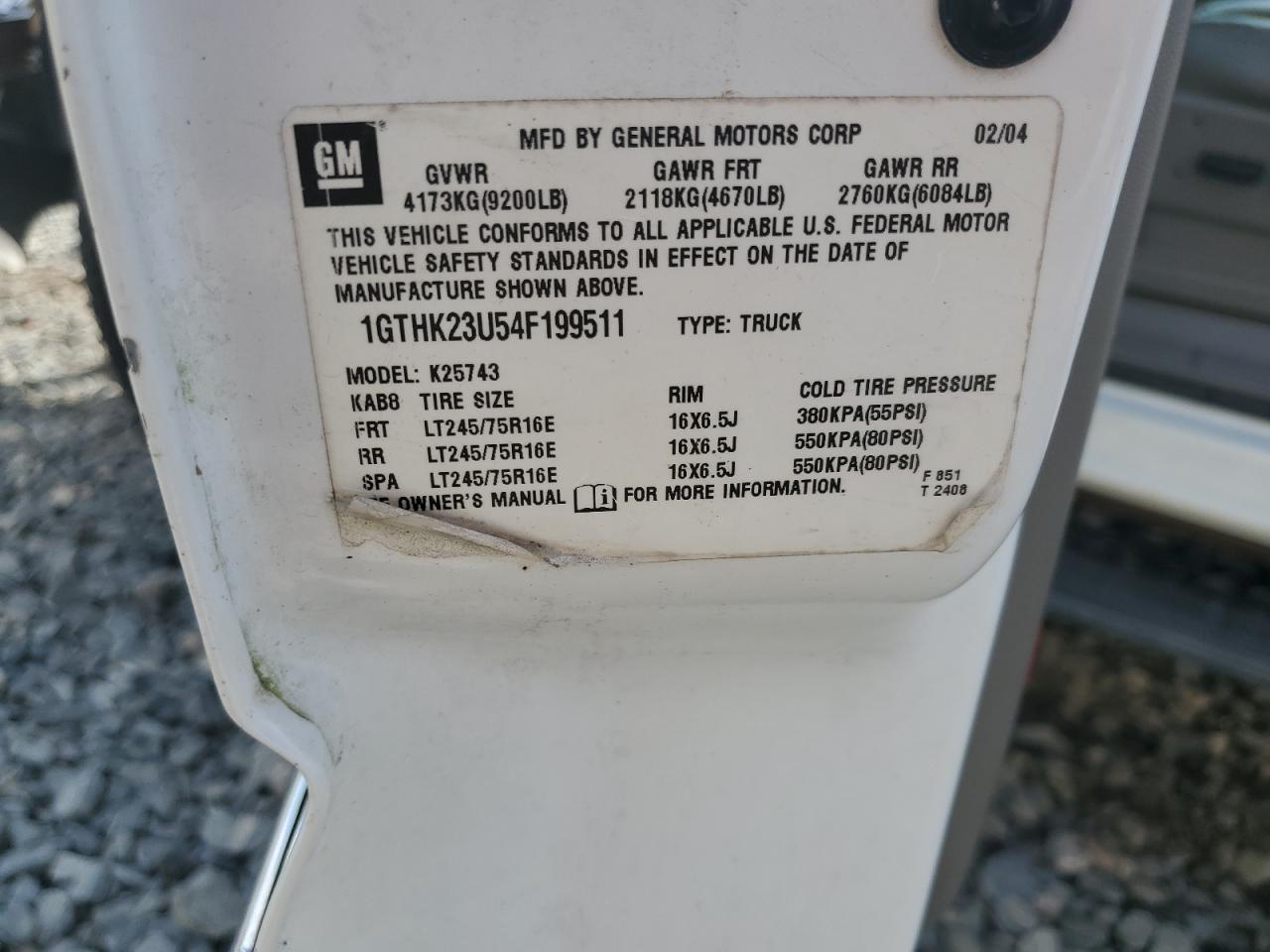 1GTHK23U54F199511 2004 GMC Sierra K2500 Heavy Duty