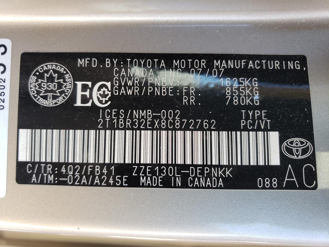 2T1BR32EX8C872762 2008 Toyota Corolla Ce