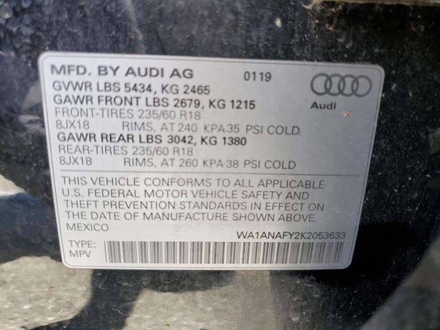 2019 Audi Q5 Premium VIN: WA1ANAFY2K2053633 Lot: 58610564